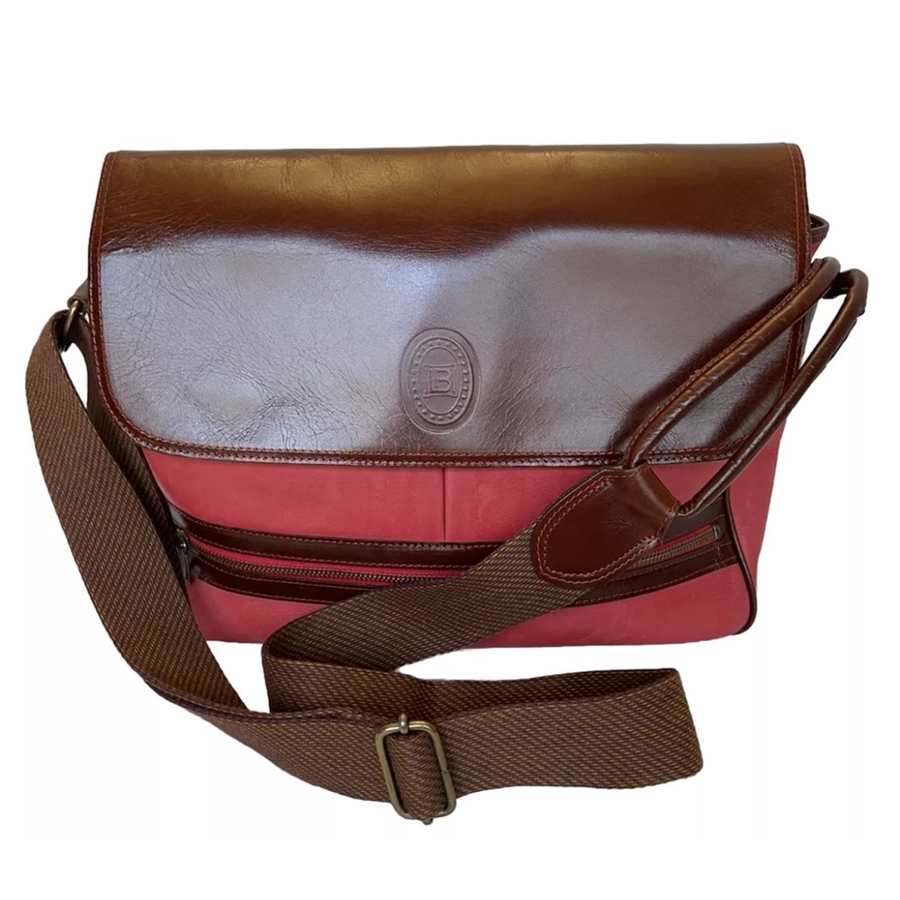 Laura Biagiotti Red & Brown Leather Wide Band Crossbody Bag Made ITALY 15x11x3